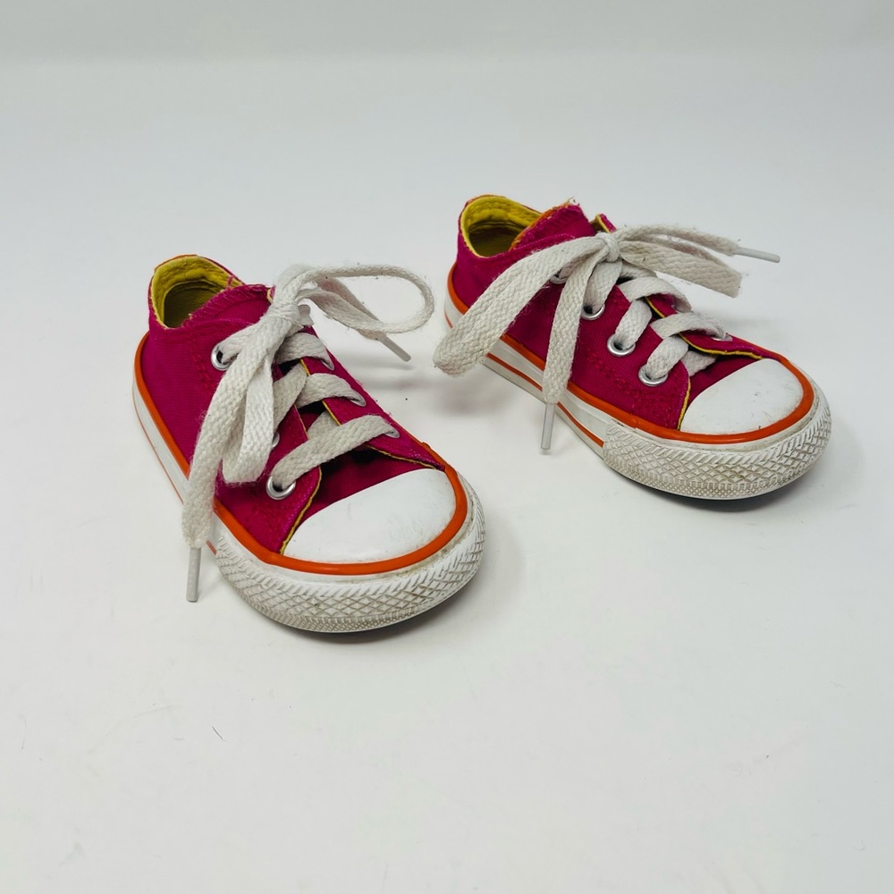 Infant Kids Converse Low Top Double Tongue Pink Orange Sneakers Shoes  Size 5
